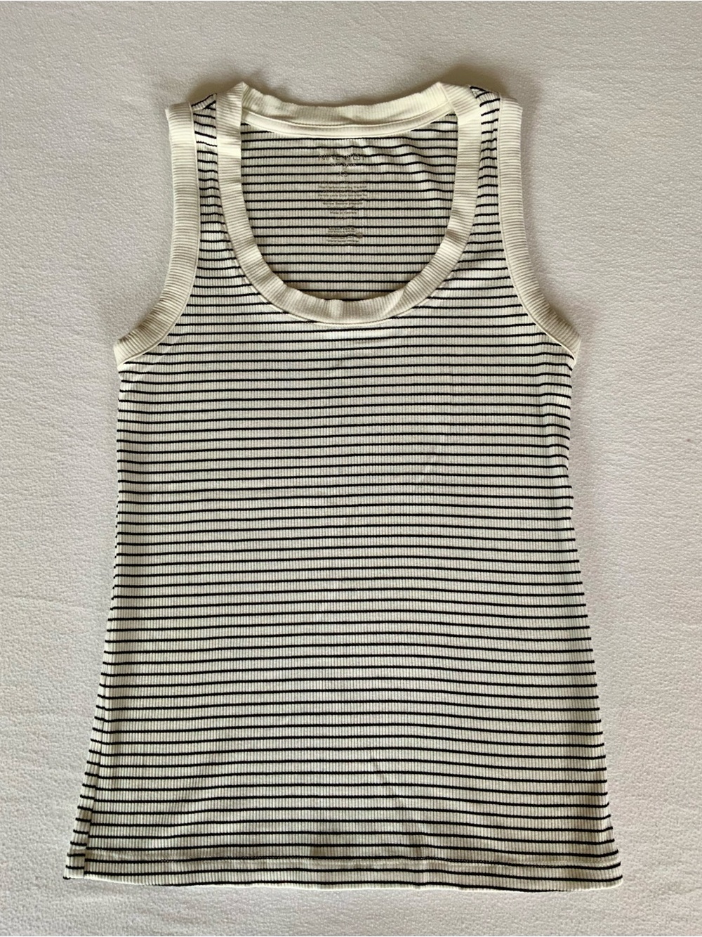 Nine West Soft Spun Ribbed Striped Tank Top Cream Black XS